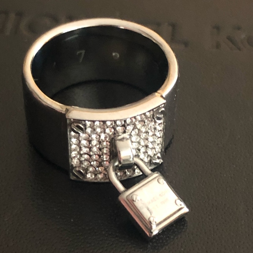 Michael Kors Silver Pave Lock Ring SZ 7